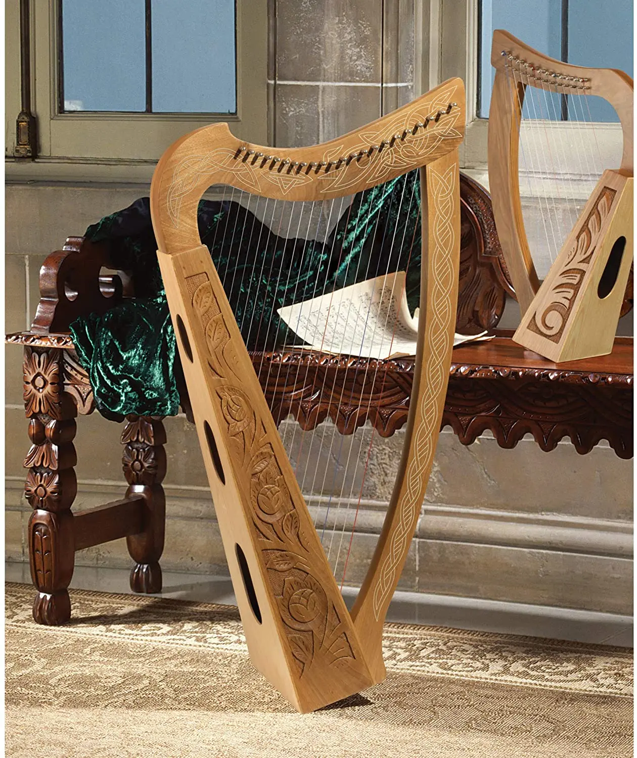 Best Seller 2021 Toscano Celtics Knot Walnuts Heather Harp Instrument and Display 35 Inch Walnuts and Birch Wood, Natural