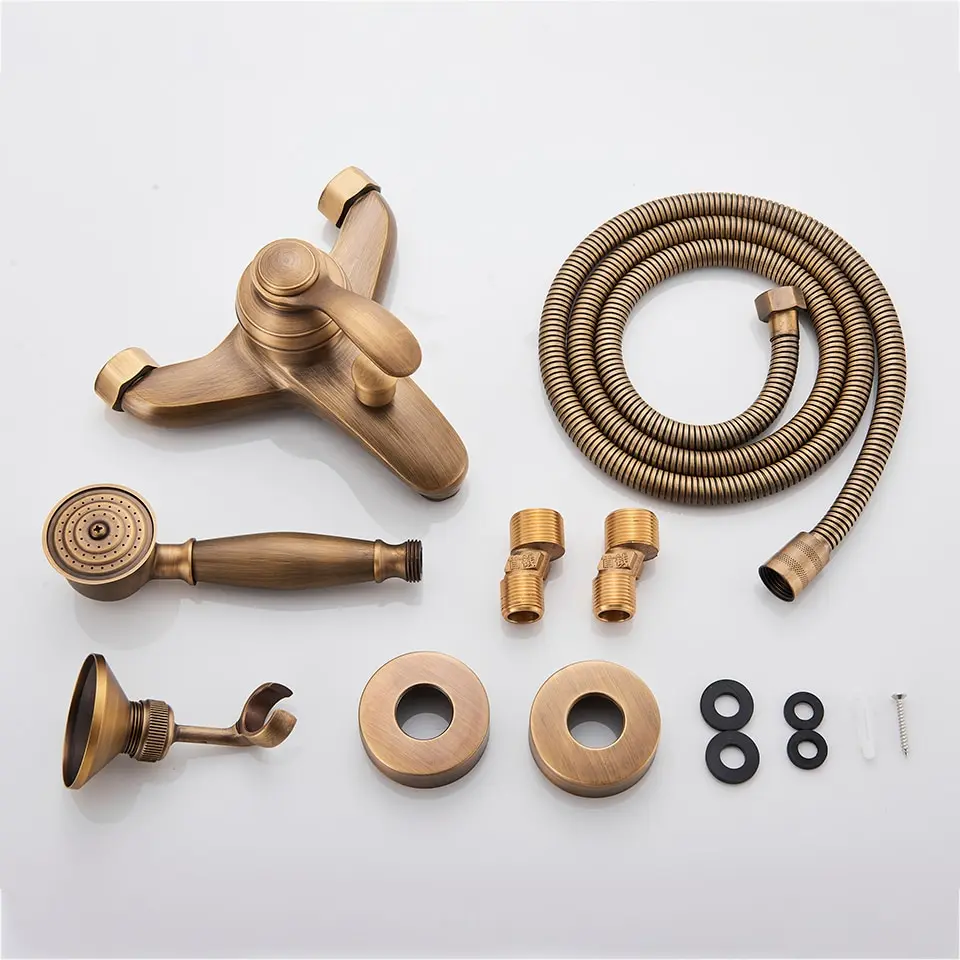 Antique Brass Bathroom Shower Faucet Bath Faucet Mixer Tap ABS Hand Shower Set Wall Mount Black Shower Control Valve Taps