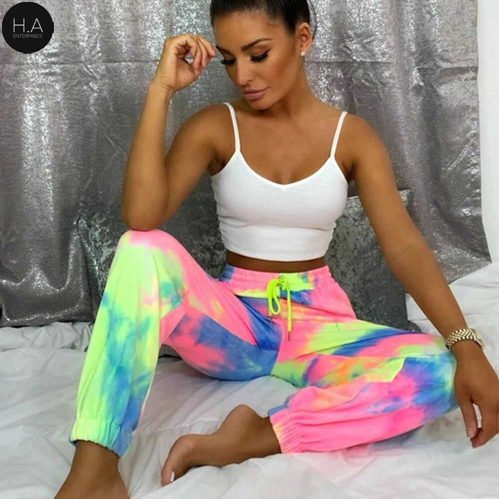 Джоггеры неоновые с завязкой длинные мешковатые штаны завышенной талией женские спортивные брюки свободные летние на шнуровке уличная одежда