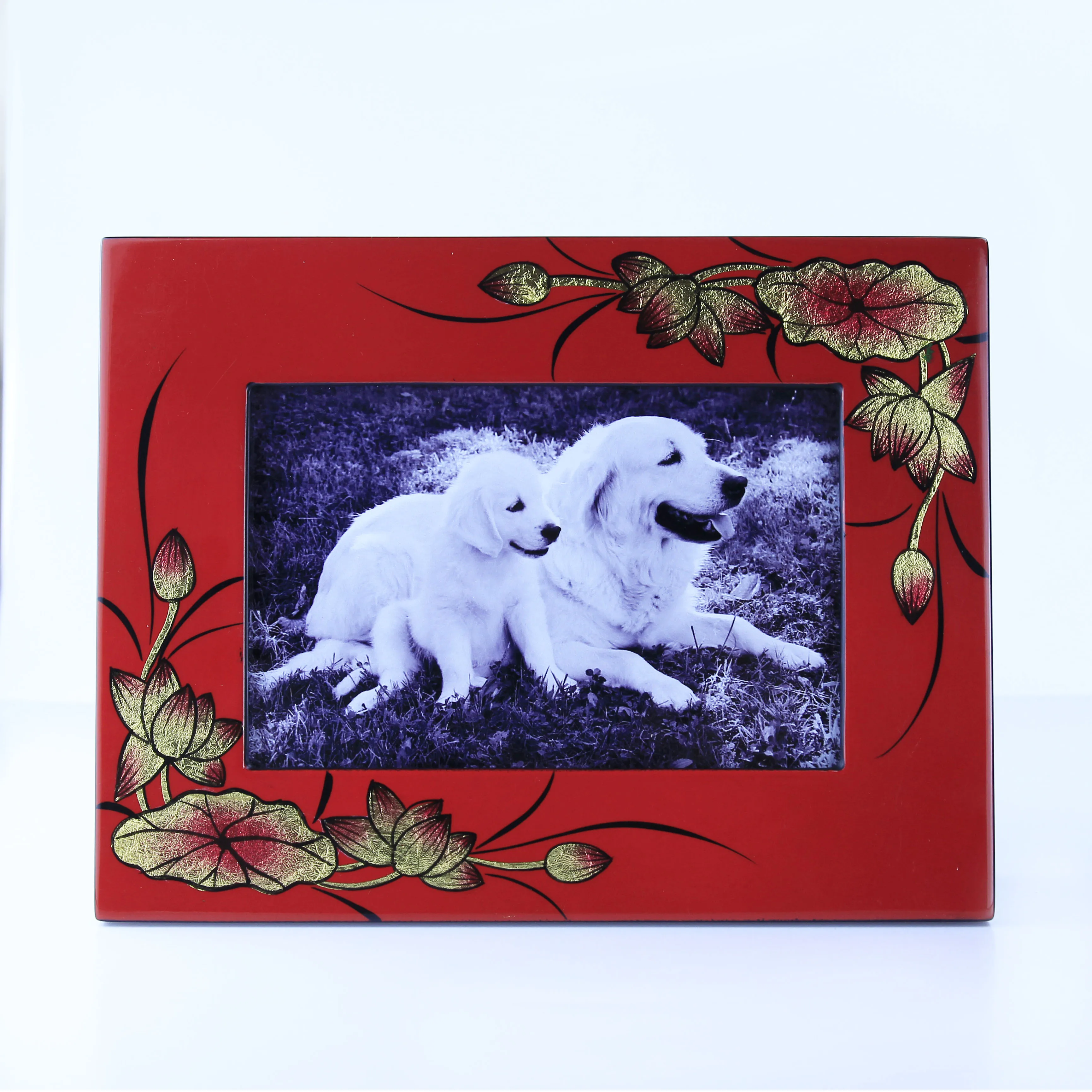 Оптовая продажа, разноцветная небьющаяся Современная дизайнерская Экологически чистая деревянная фоторамка с золотыми листьями и лаком