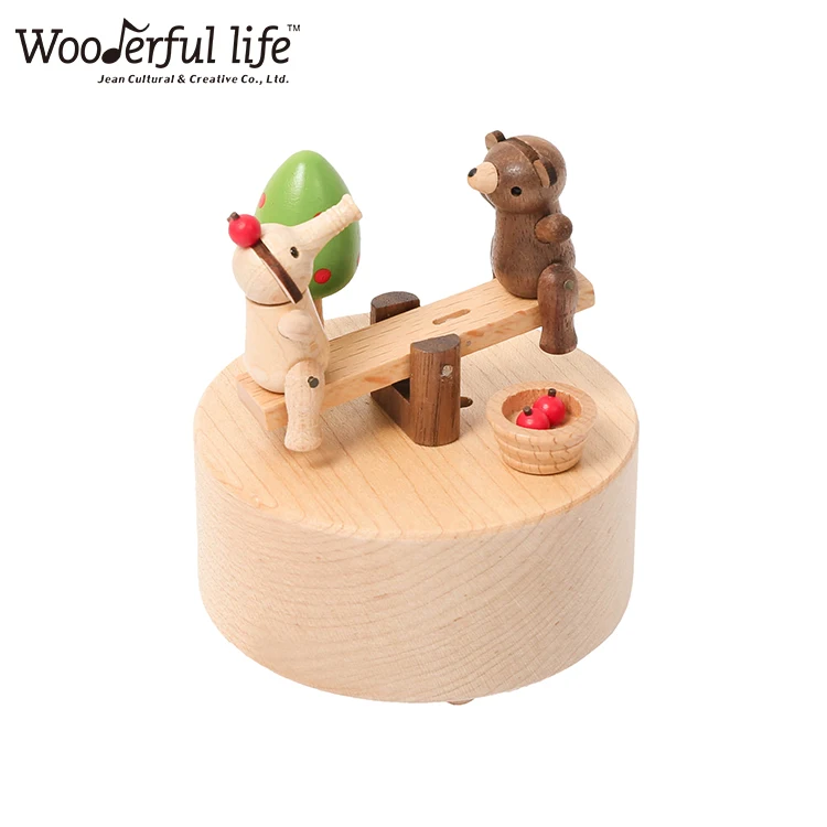 [1] Wooden Seesaw  Musical Box Elephant Bear music boxes