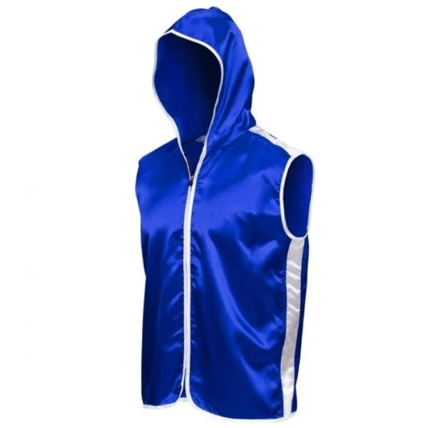 Customizable Sleeveless Ring Vest Hoodie Satin Silk MMA Kick Boxing with Personalized Logo for Martial Arts