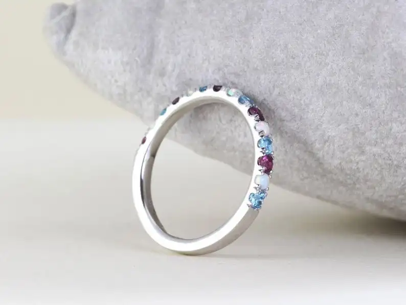 Обручальное кольцо с натуральным опалом гранатом голубым топазом обручальное подходящая повязка для нее серебро 925 пробы ювелирные изделия ручной работы