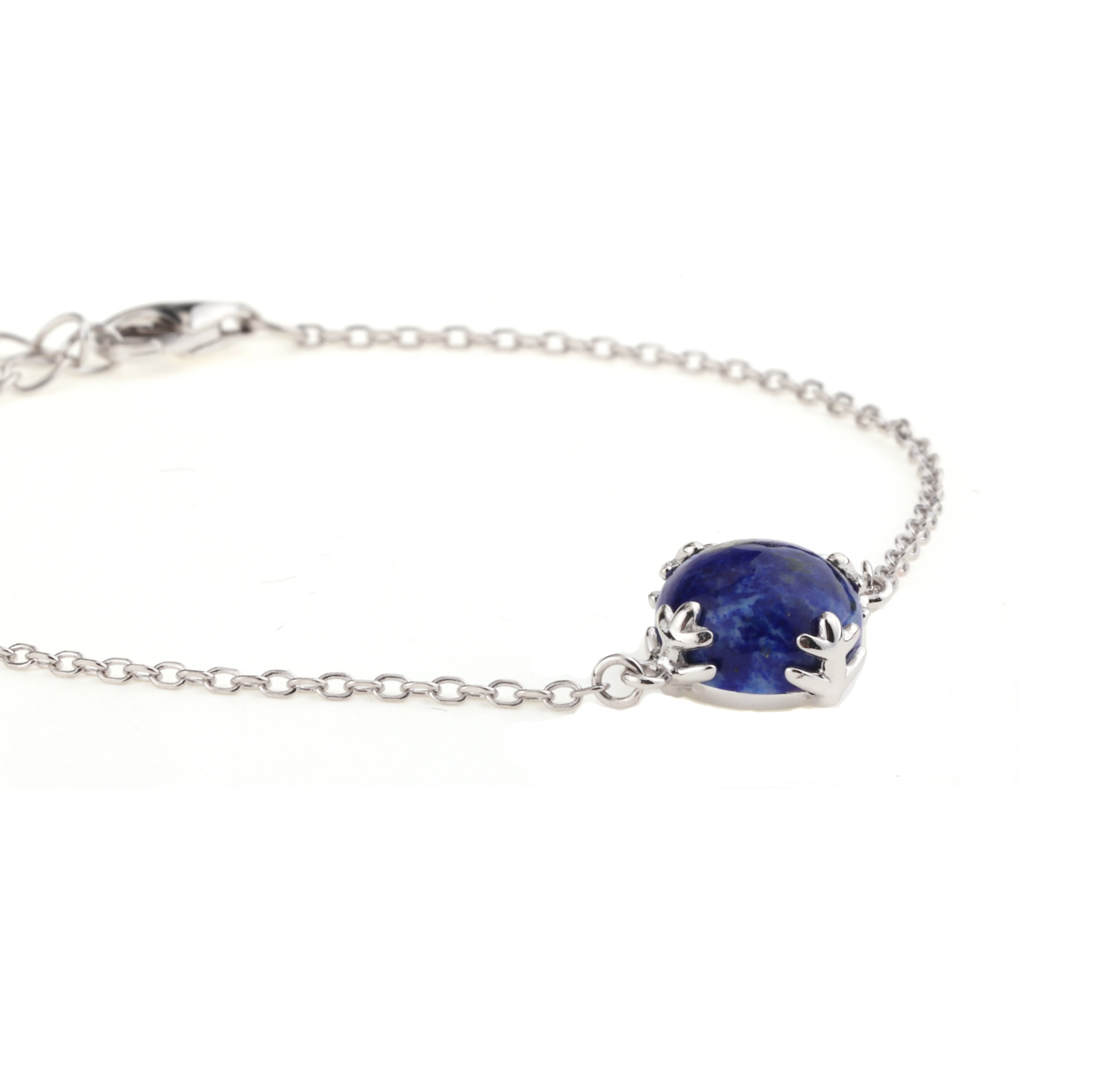 Custom OEM Silver Jewelry Sterling Silver Bracelets Blue Stone Bracelet Lapis Lazuli Bracelet Natural Gemstone Jewelry Women