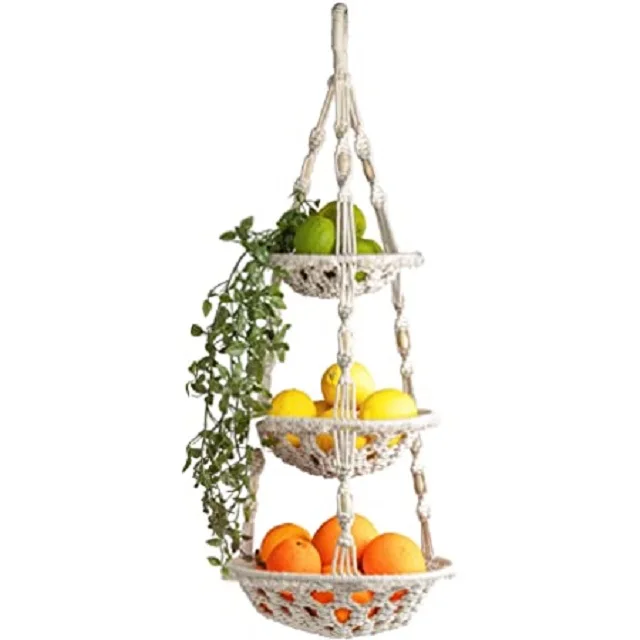 Handmade Custom Kitchen Storage Wall Hanging Decor Macrame Plant Fruit Veggie Hammock