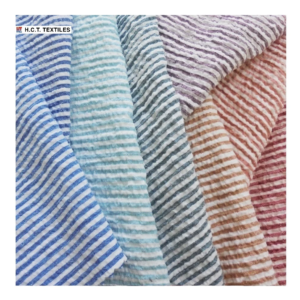 Make to order mini stripe 140g 56% Rayon 43% Polyester 1% Spandex  stretch seersucker for dress