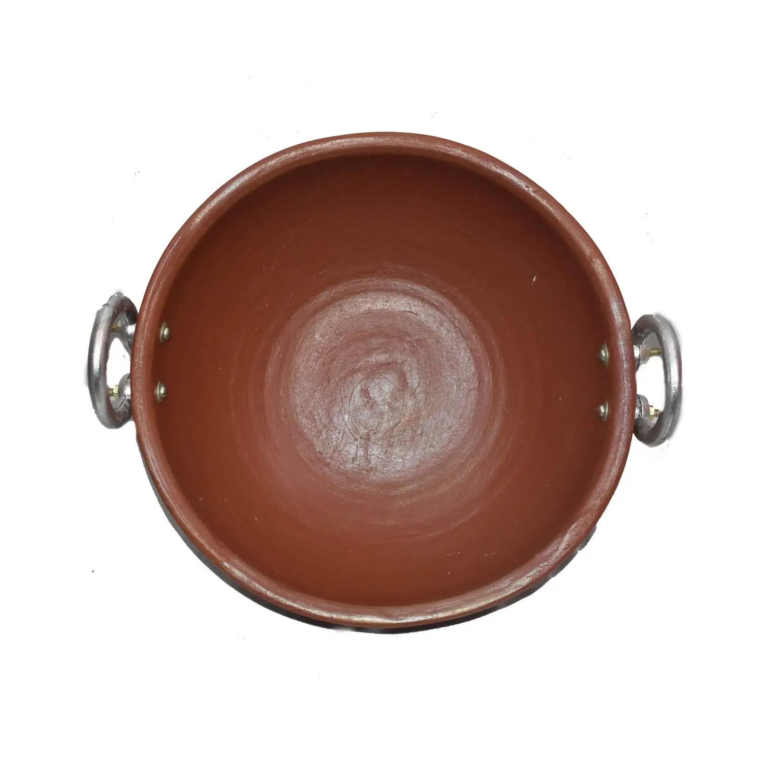 
High Quality Handmade Terracotta Clay Gas Cooking Deep Fry Pan/Kaadai/Handi with Aluminium Handle 