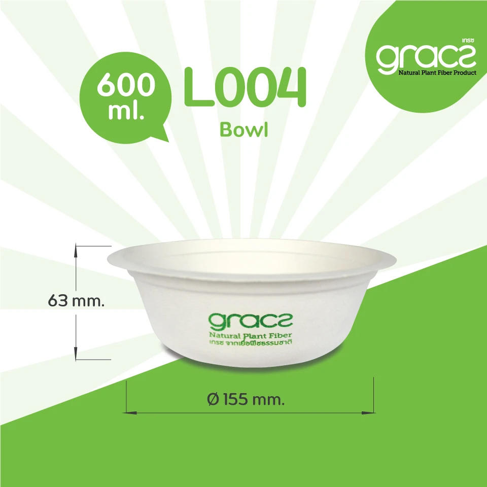 
Gracz L004 Bowl 600ml eco friendly packaging cup bowl food containers Thailand 