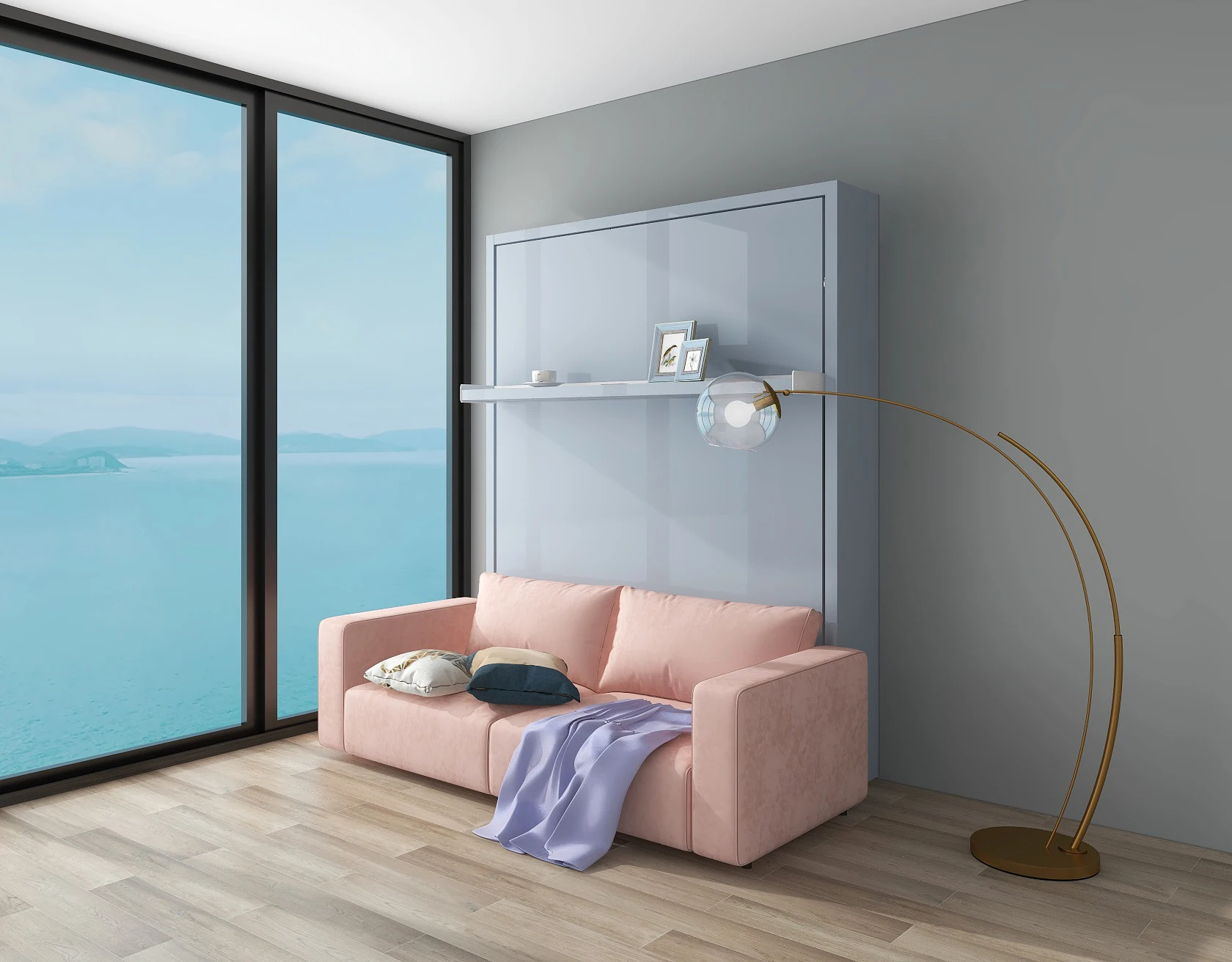 Yu murphy bed Vertical Wall bed with Sofa & Bookshelf