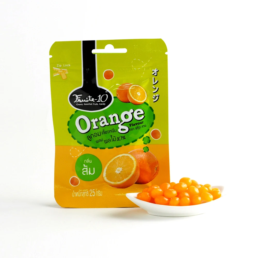 Fruite-10 Chewy Assorted Fruits Candy Glucose Cover Jelly Bean Candy Fruity Citrus Orange Flavor 25g