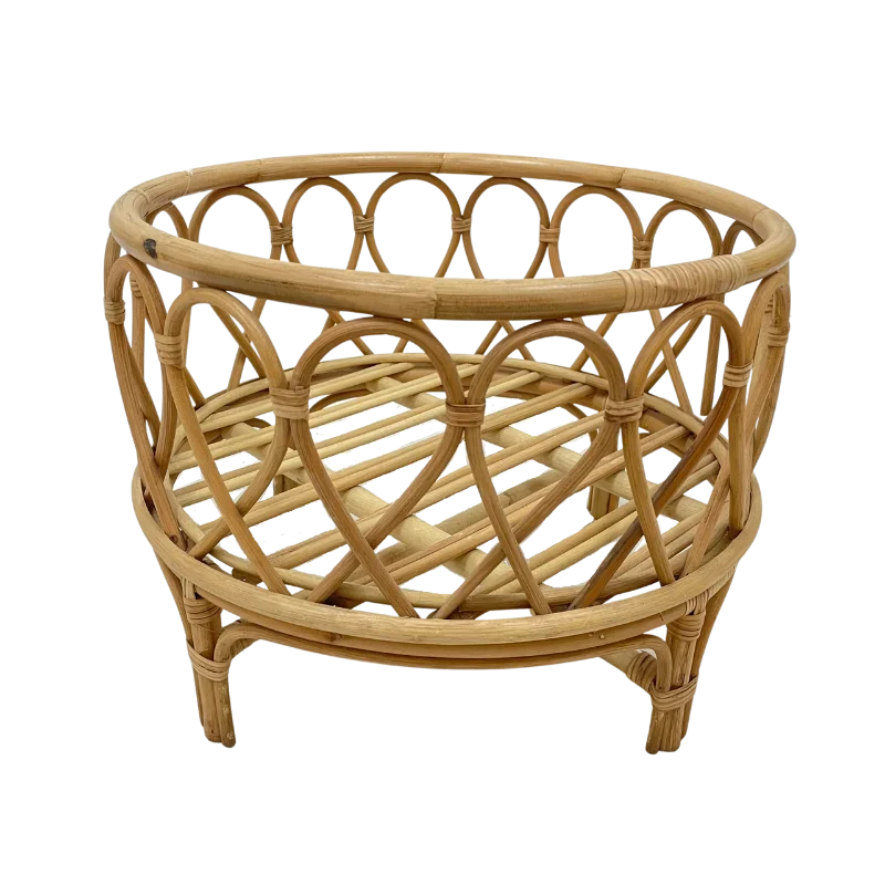 Premium Quality Round Handmade Eco Friendly Rattan Doll Bed Barbie Cradle Doll Crib Home Furniture