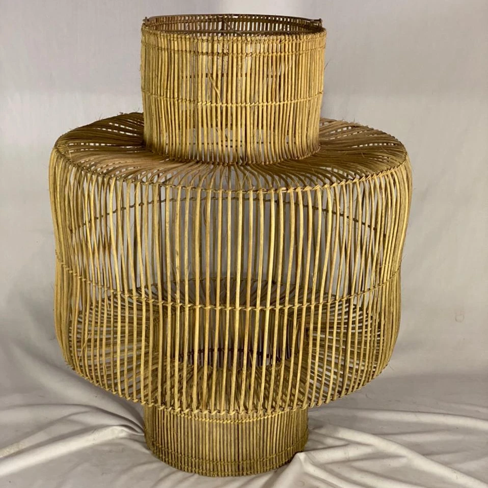 Wholesale handmade natural woven cage lantern light wicker bamboo rattan hanging pendant lamp shade