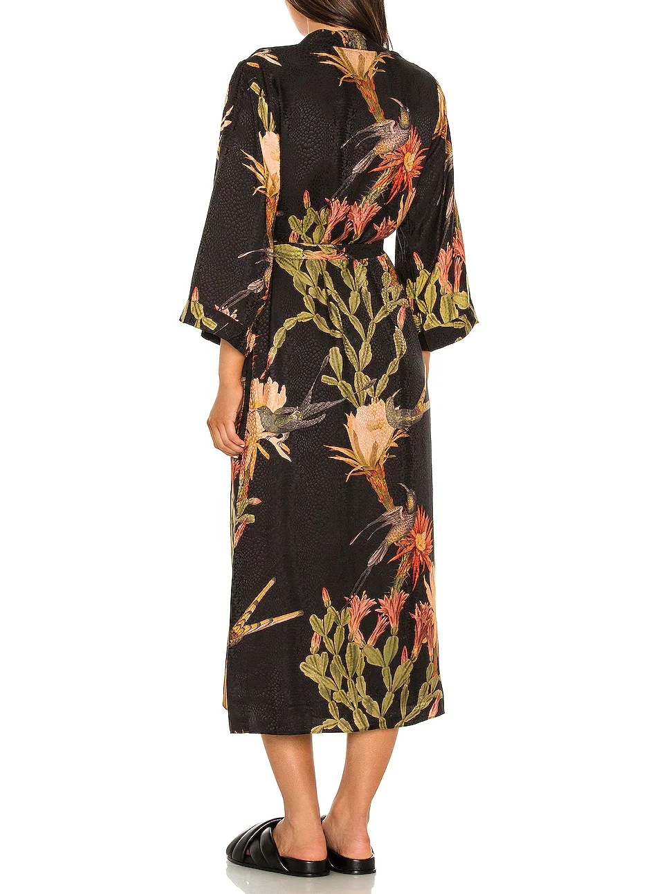 Custom summer print long blouse women plus size elegant beautiful floral long sleeve kimono