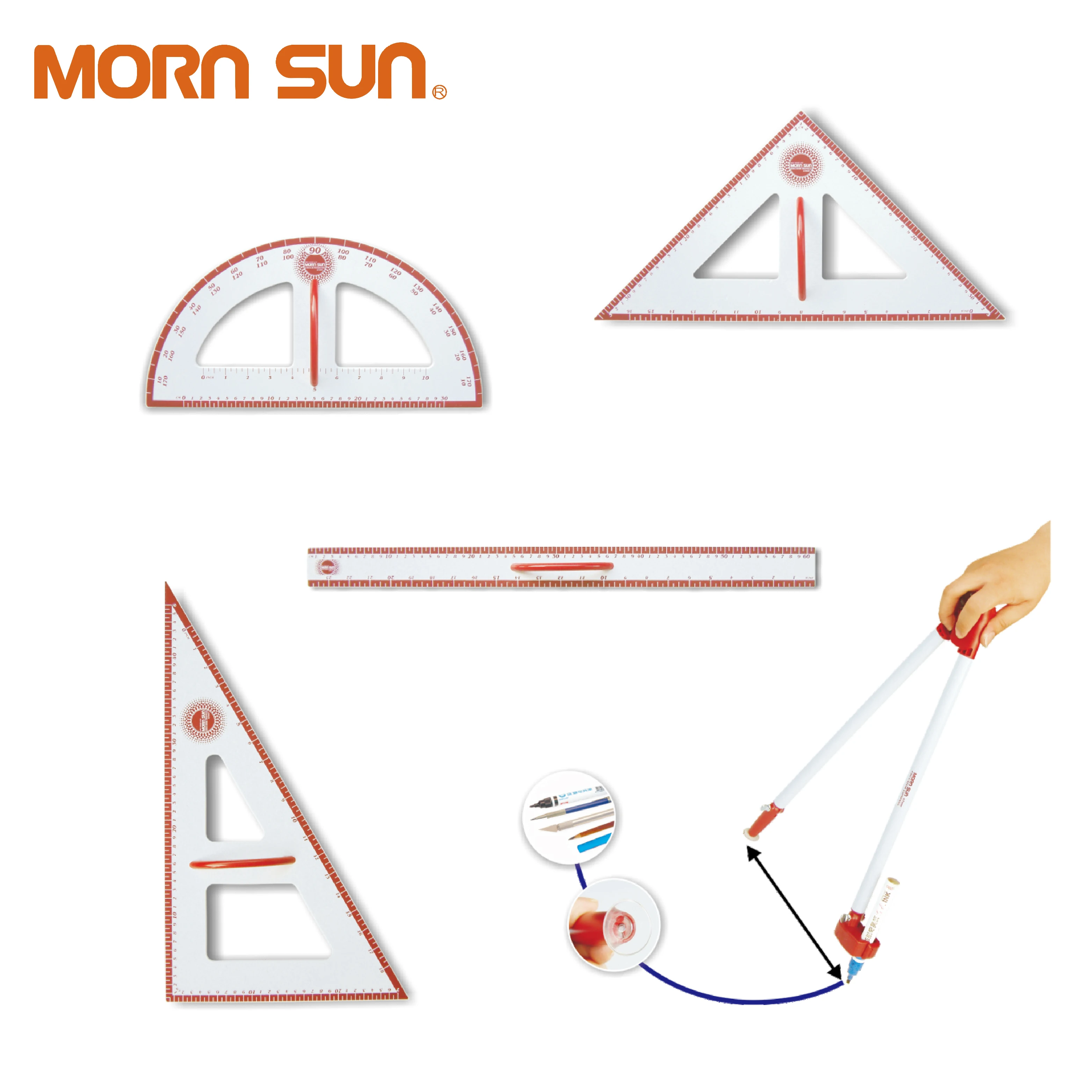 Экологичный школьный математический измерительный большой транспортир, треугольные линейки, геометрический обучающий инструмент, оборудование, 5 шт. в наборе