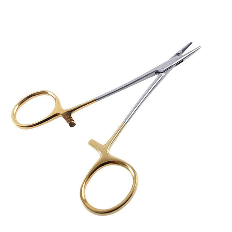  Игольчатый держатель TC с золотистой ручкой и ножницами игольчатый зажим хирургический шовный инструмент для встраивания щипцы двойной хирургии век