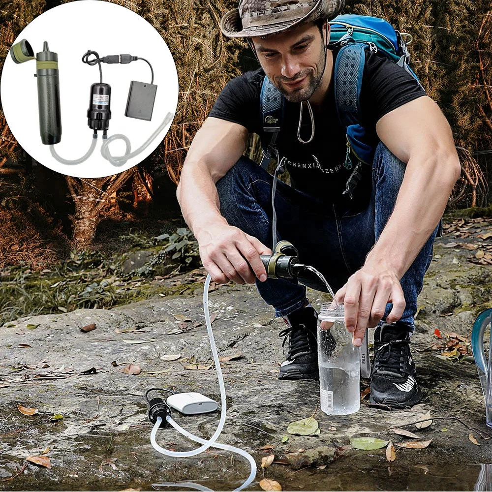 
life survival outdoor camping portable water filter with pump 