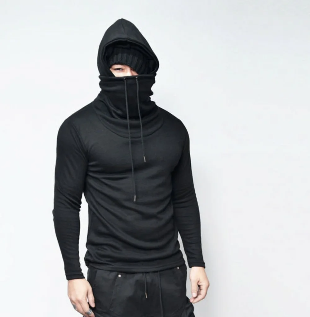 Wholesale Good quality custom embroidered tour logo black color ninja hoodie for men
