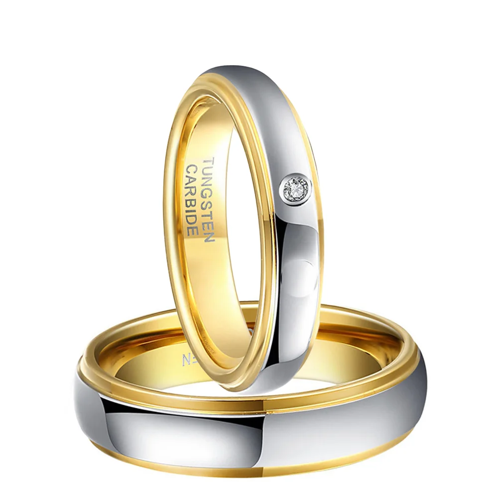 
Energinox Two Tone Customize Gold Brushed Tungsten Carbide Finger Couple Wedding Ring Jewelry 