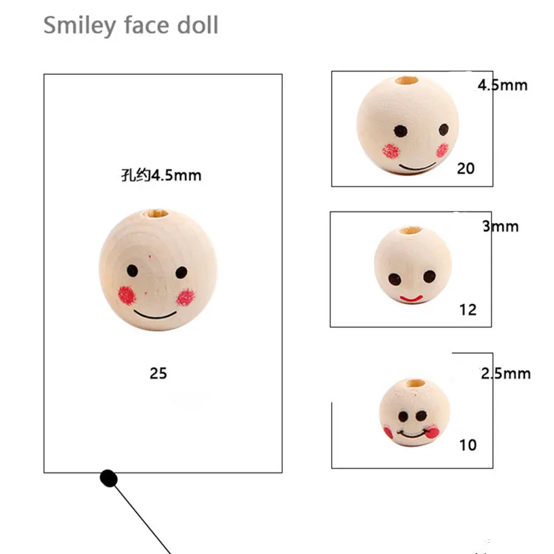 Handmade Smiley Face Natural Wood Beads Ball Round Loose Spacer Beads For Jewelry Making Diy Bracelet Accessories