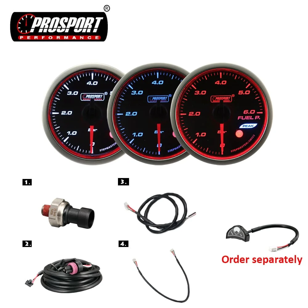 Манометр топливного давления Prosport 60 мм дымчатые линзы черный циферблат светодиодный дисплей белый синий и янтарный с возвратом пика для универсального автомобиля