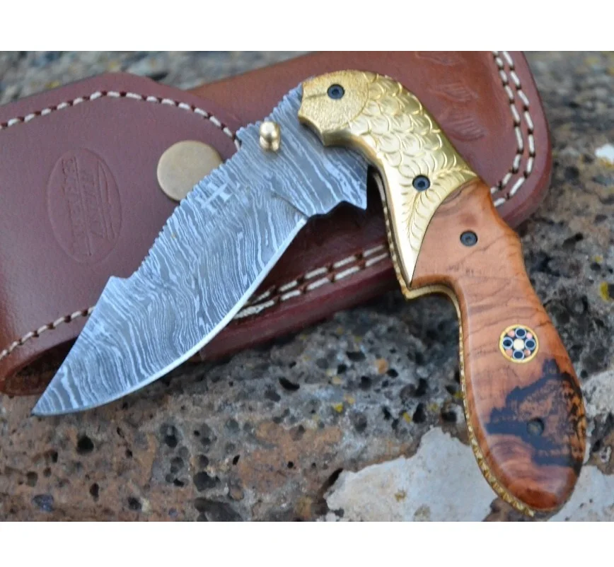 
Охотничий складной нож ручной работы из дамасской стали с гравировкой на заказ, 4,3 дюйма 