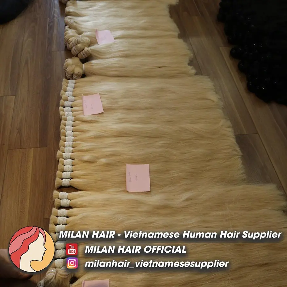 High-quality bulk hair silky straight blonde 613 color hair 100 gam bundles 100% Vietnamese super double drawn hair
