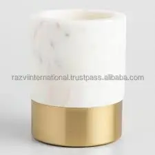 Stainless steel square shape golden leaf pen holder