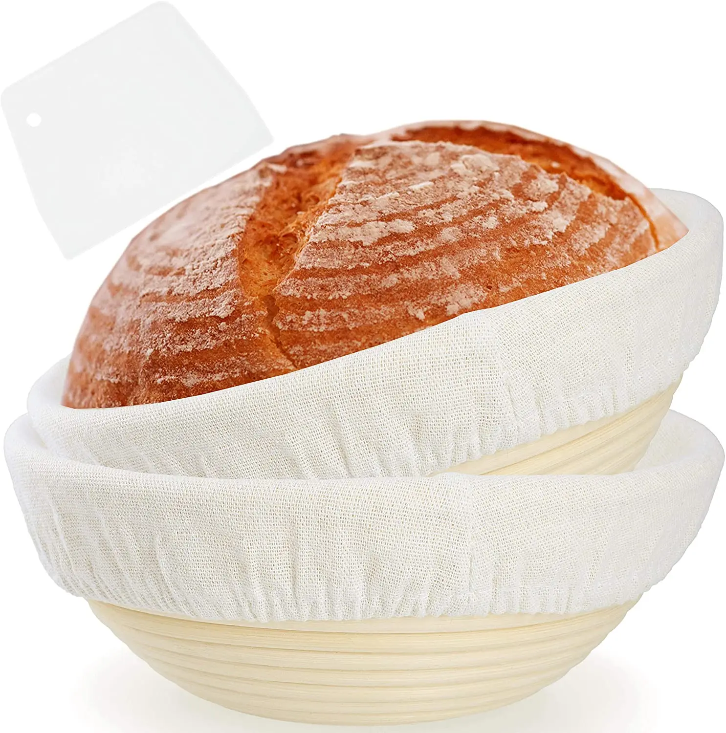 Vietbay Crafts 9 inch Handmade Round Rattan Baneton Bread Proofing Basket Dough Bowl Bread Baking Tools