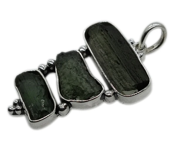 Triple Moldavite Stone 925 Silver Pendant Tektite Olive Green Moldative Gemstone Pendant for Women Wholesale Moldative Pendant