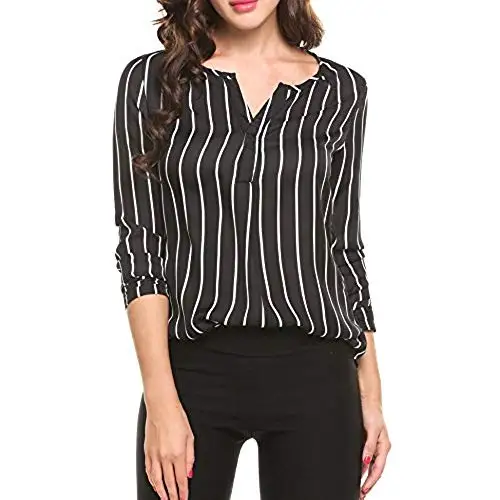 Latest Design Striped Dress Shirts Fashionable Good Quality Job Dress Shirts For Girls