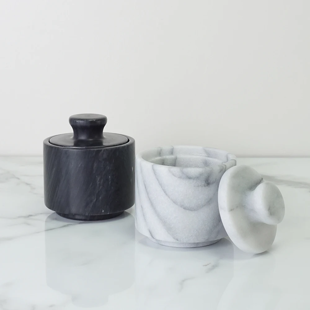 [Holar] Taiwan Made Premium Marble Salt Cellar Spice Storage Box with White Gray Color