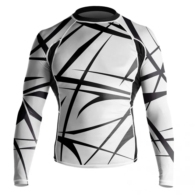 Custom Design compression mma rash guard,mma rash guard,white & black color printed men rash guard