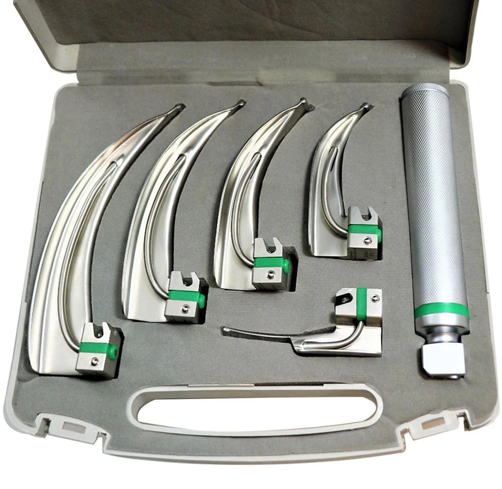 Laryngoscope Fiber Optic Set of 6 blades and Handle LED Light ENT Diagnostic Instruments Best Quality