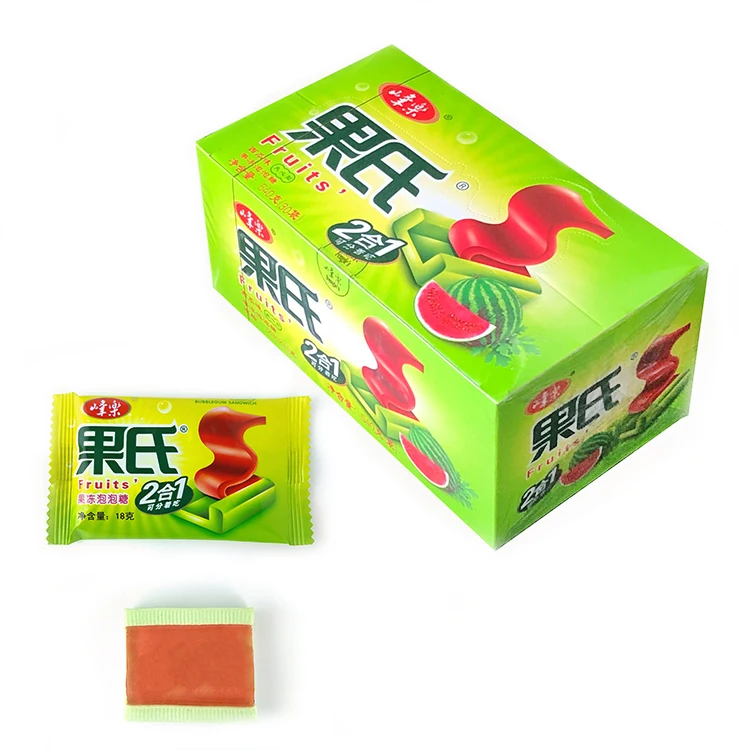 Fruity 2 in 1 Bubble Gum Sweet Chewing Gums Jelly Candy Strawberry Flavored Gummy Confectionery