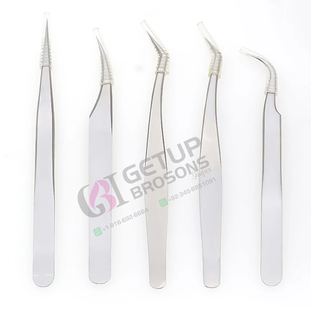 Private label Russian Volume Tweezers  Tip Stainless Steel Slanted Volume Lash Extension Tweezers Set