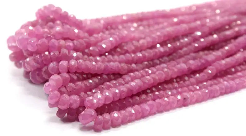 100% Natural Super Quality 1 Strand Genuine Pink Sapphire Gemstone Faceted Rondelle Beads For Jewelry Making