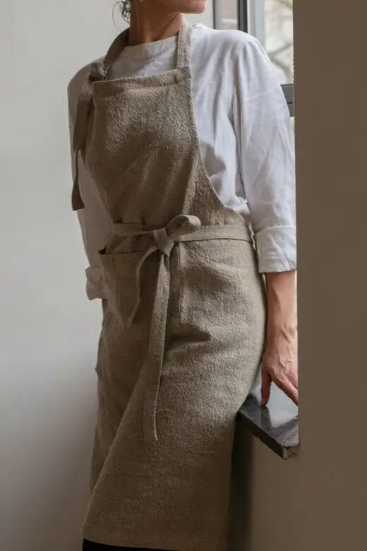 Beige Colour Linen Apron Cooking Adjustable Apron Made With 100% Linen Fabric.