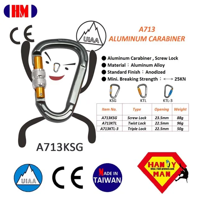CE UIAA Certified Colorful 25 kN Carabiner For Mountaineering Rock Climbing