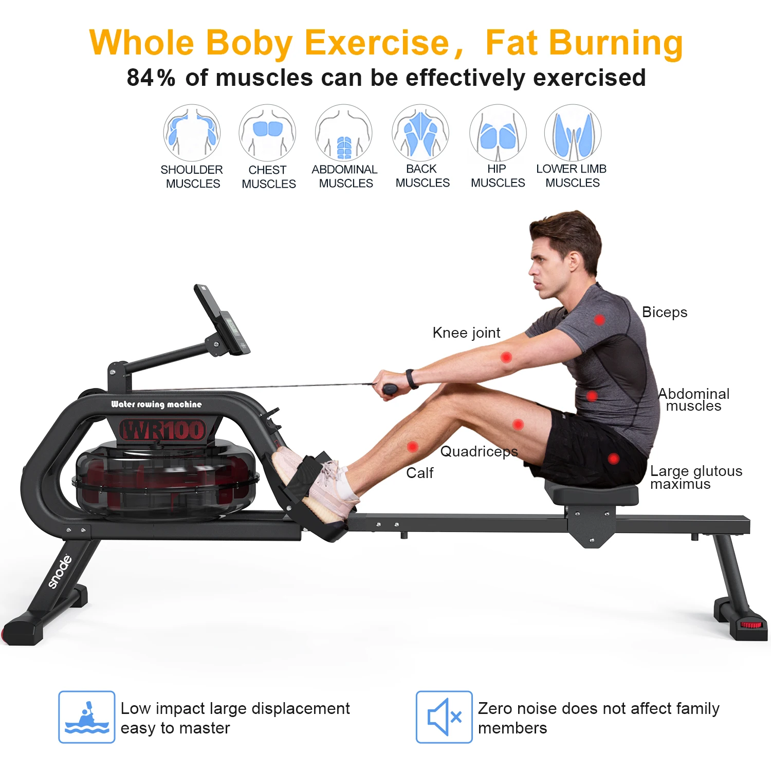 snode WR100 commercial gym water rower exercise equipment body fitness rowing machine