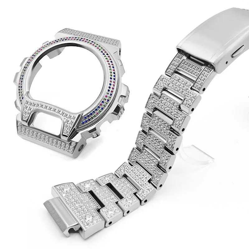 G SHOCK DW6900 Bling bling diamond case strap stainless steel watchband series and  frame metal case bracelet modification