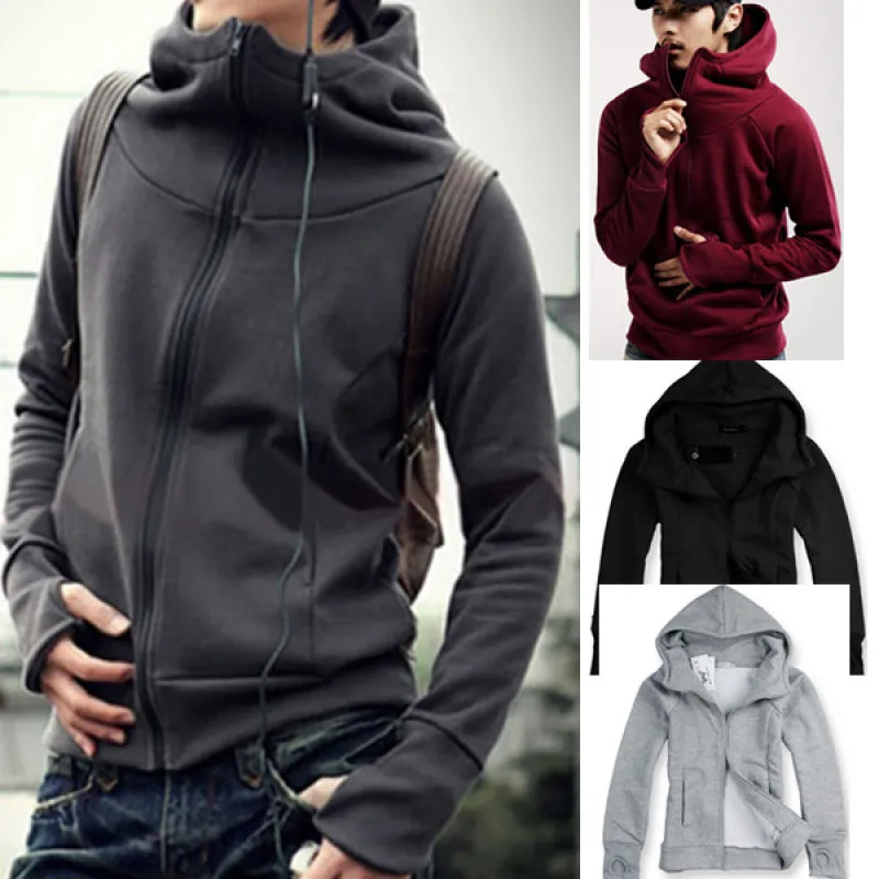 Mens Clothing Fashion Casual High Neck Long Sleeve Jacket Hoodie Coat Sportswear