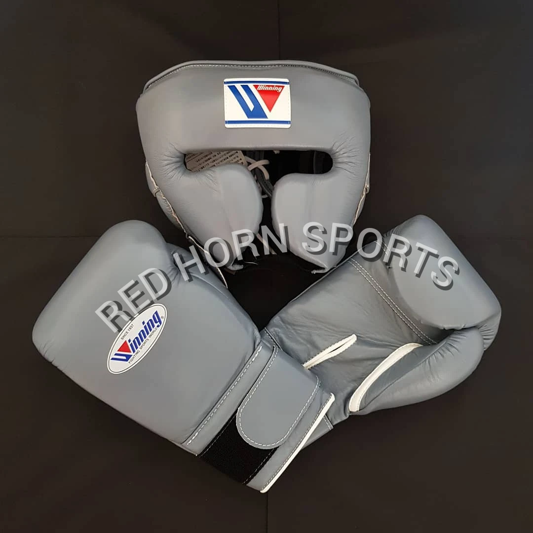 Winning 100% Original Leather Boxing gloves Head Guard and groin guard set, Custom Name and Logo boxing set