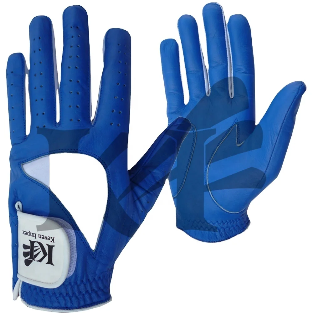 Best selling Custom logo Cabretta leather golf gloves blue color Australia Low price UK