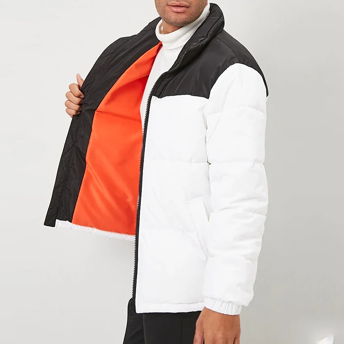 Настраиваемая модная мужская зимняя куртка-пуховик на молнии с цветными блоками