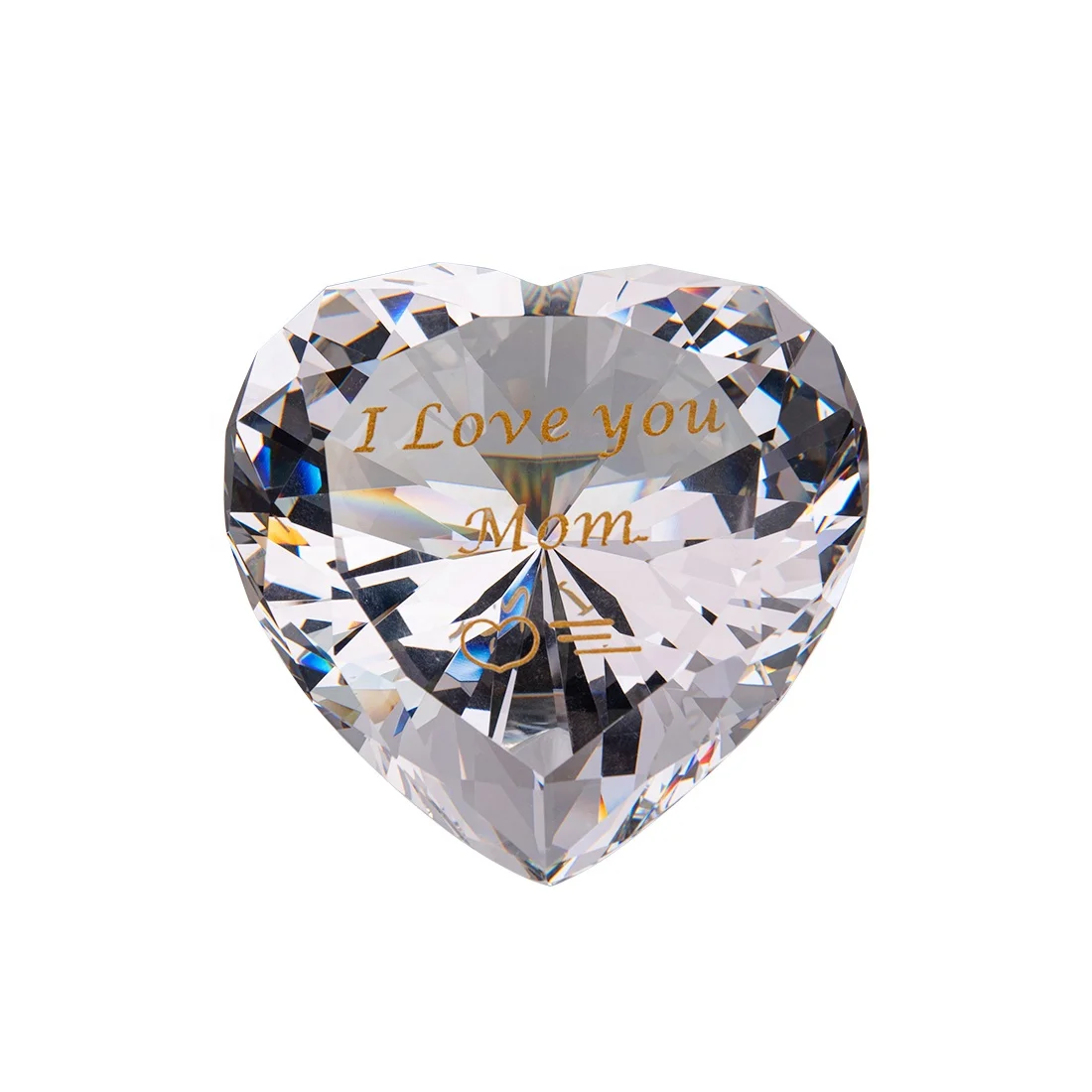 90mm rainbow crystal glass diamond heart with custom engrave wedding ornament home decor