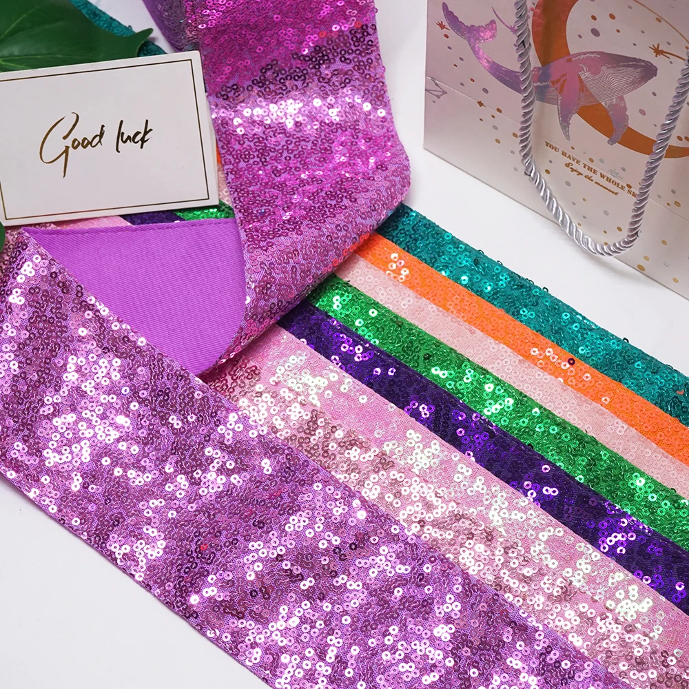 75mm Glitter Sequin fabric Ribbon for Hair Bows Headband Customize 25 yards Ribbons Yards Roll Wholesale DIY