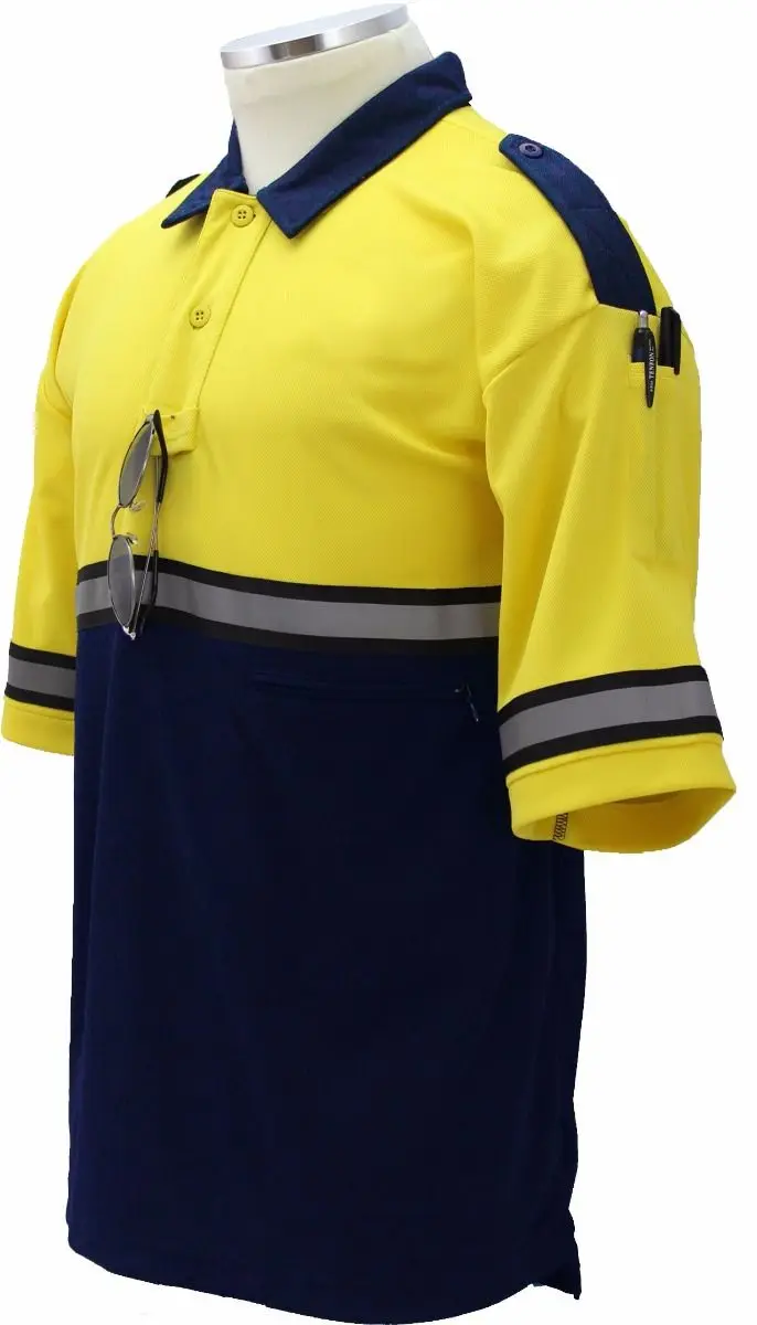 
Two Tone Security Bike Patrol Shirt with Reflective Stripes and Zipper Pocket 