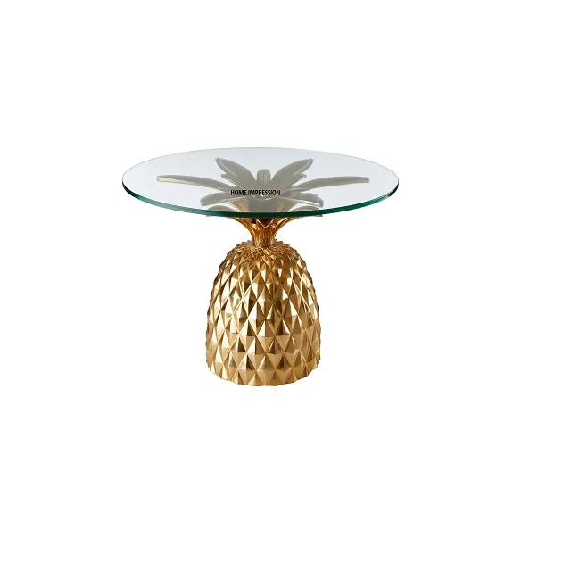 Pineapple Metal Hammered Base Large Mirror Top Luxury Centerpiece Table