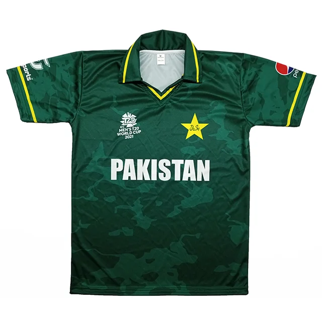 OEM best quality pakistani cricket shirts 100% polyester material with OEM number name and size chap whole sale price pakistan