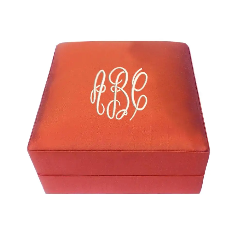 Monogram Embroidered Silk Jewelry Box